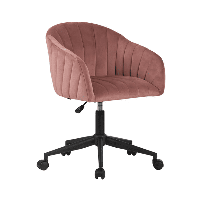 Everly Quinn Taylor Swivel Vanity Chair With Wheels, Soft Velvet Fabric Tufted Barrel Back, 360 Degree Spinning
