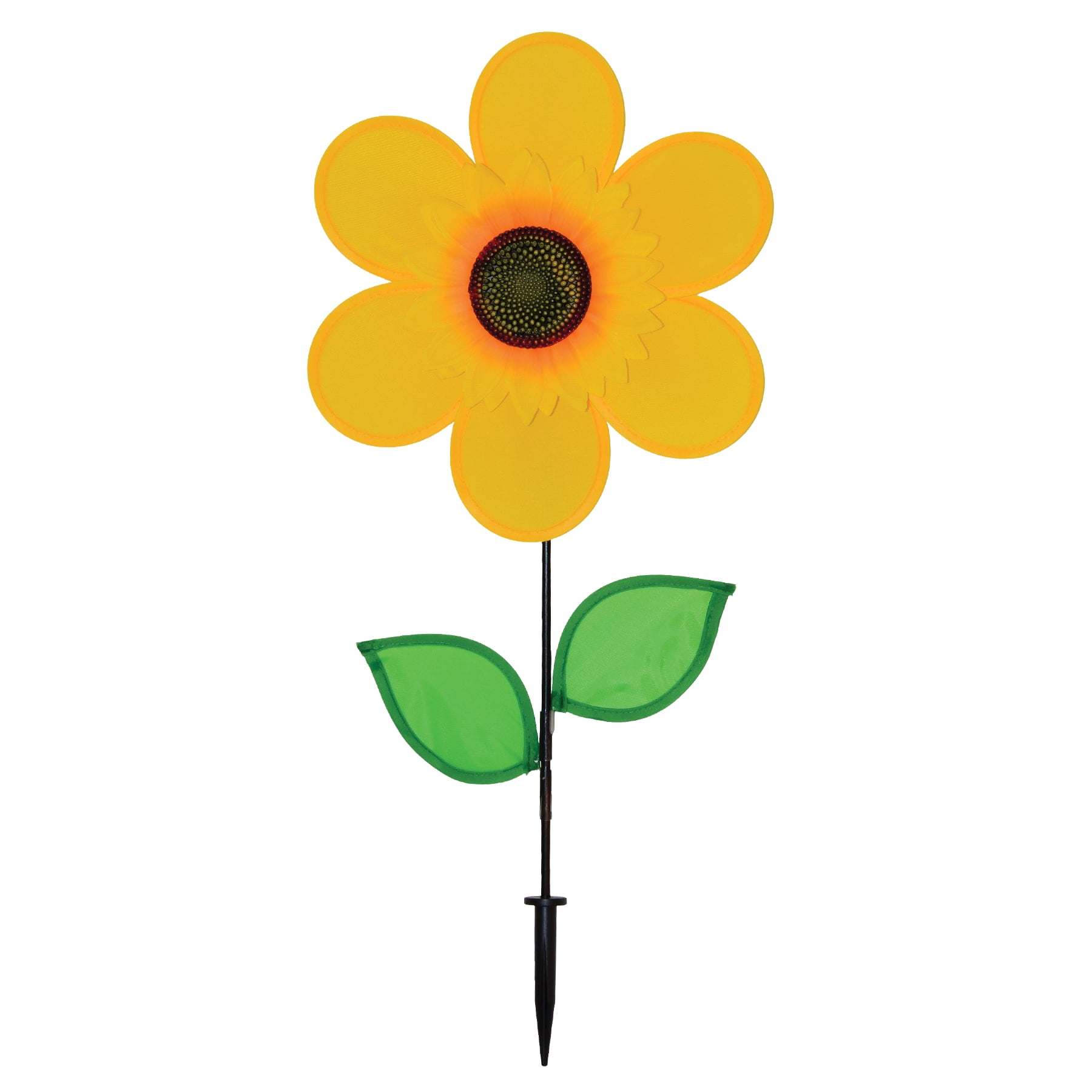 In the Breeze 2791 — 12 Inch Yellow Sunflower Spinner with Leaves — Colorful Flower for Your Yard and Garden