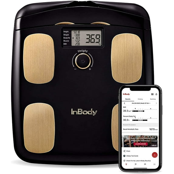 InBody H20N - Smart Full Body Composition Analyzer Scale, BMI, Body Fat, Muscle Mass, Bluetooth Connection - Midnight Black