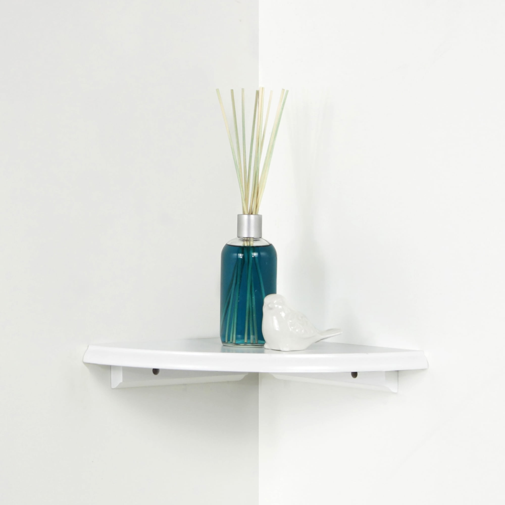 InPlace Shelves Triangle Wood Modern Wall Mount Wood Corner Shelf Kit, One, 10Wx10Dx1.88H, White