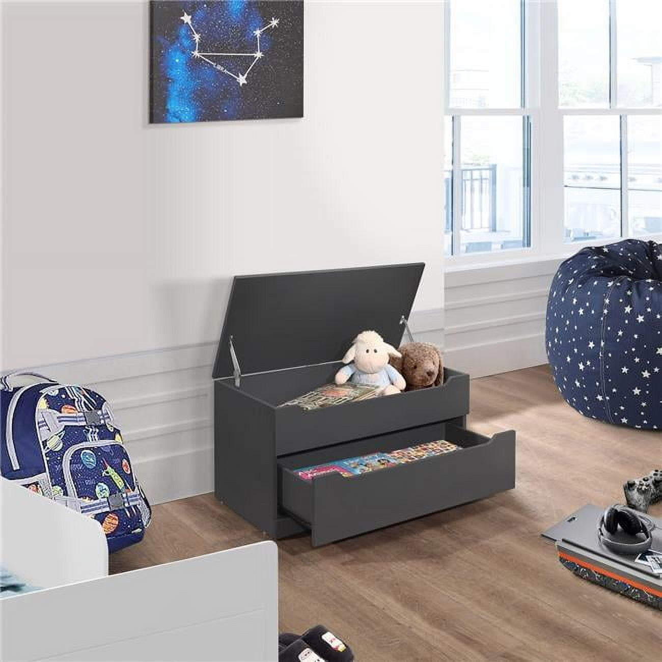 Kings Brand Furniture - Chelsea Storage Bench Toy Box Storage Chest with Drawer for Playroom, Living Room, Bedroom, Gray