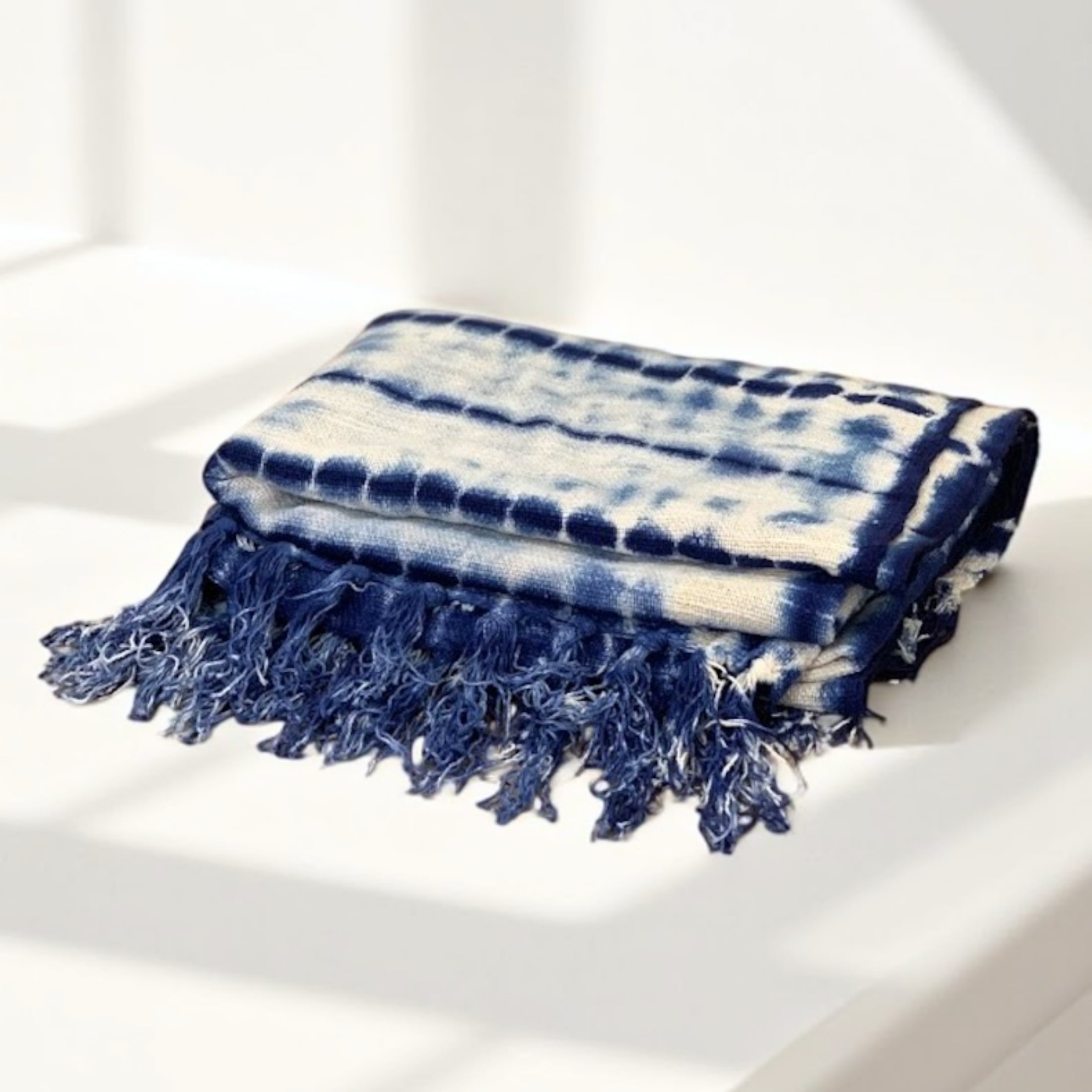 Indigo Dyed Shibori Throw Blanket