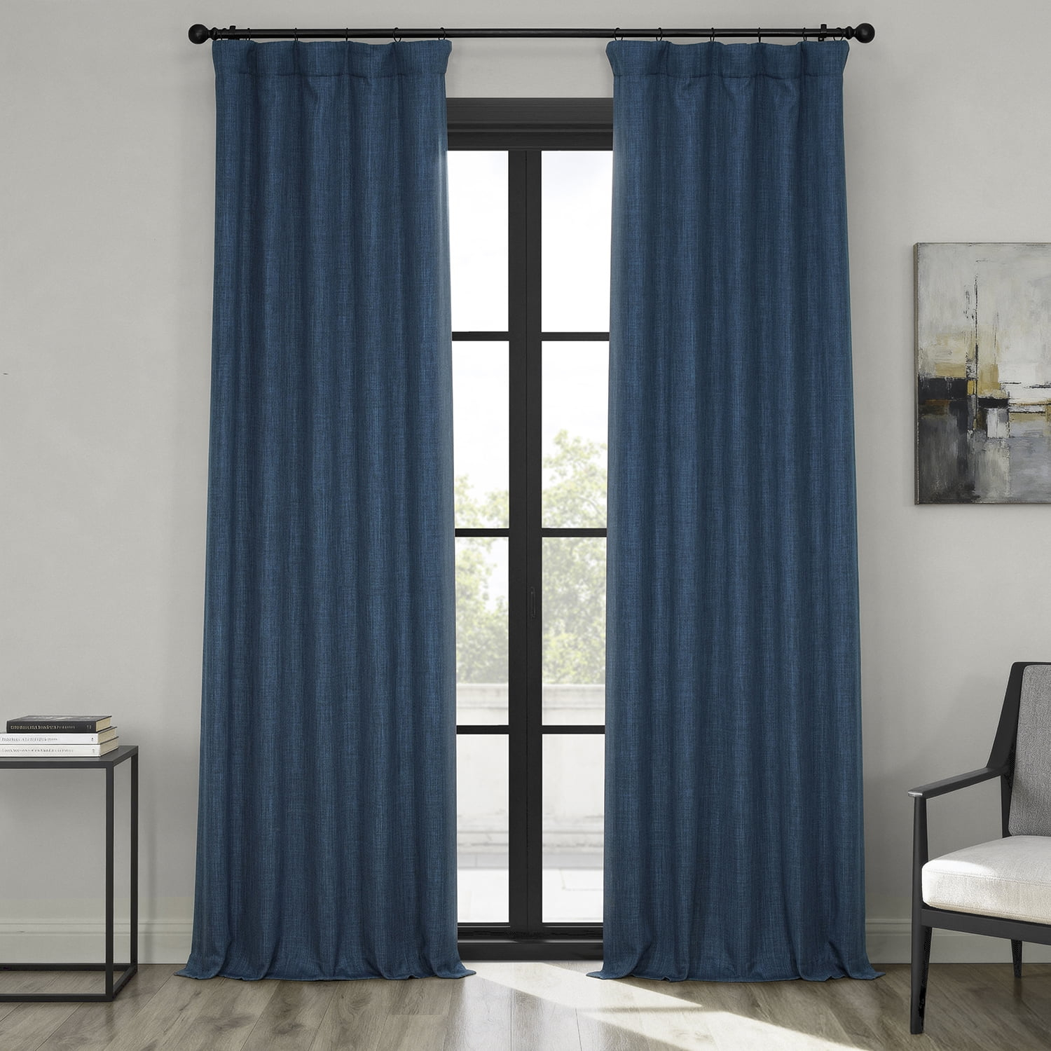 Indigo Faux Linen Room Darkening Curtain (1 Panel), Indigo, 50W X 84L