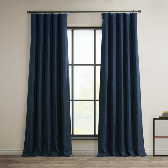 Indigo Faux Linen Room Darkening Curtain (1 Panel), Indigo, 50W X 84L