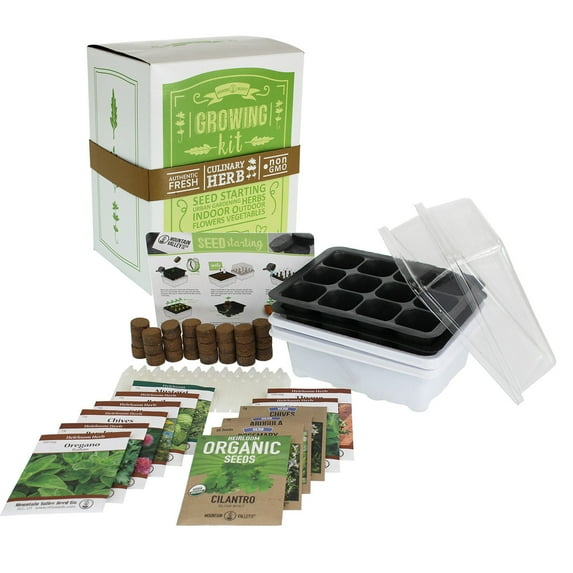 Indoor Culinary Herb Garden Starter - Deluxe Kit - 12 Non-GMO Varieties - Grow Cooking Herbs & Spices - Seeds: Cilantro, Arugula, Thyme, Sage, Chives, Dill, Basil, More
