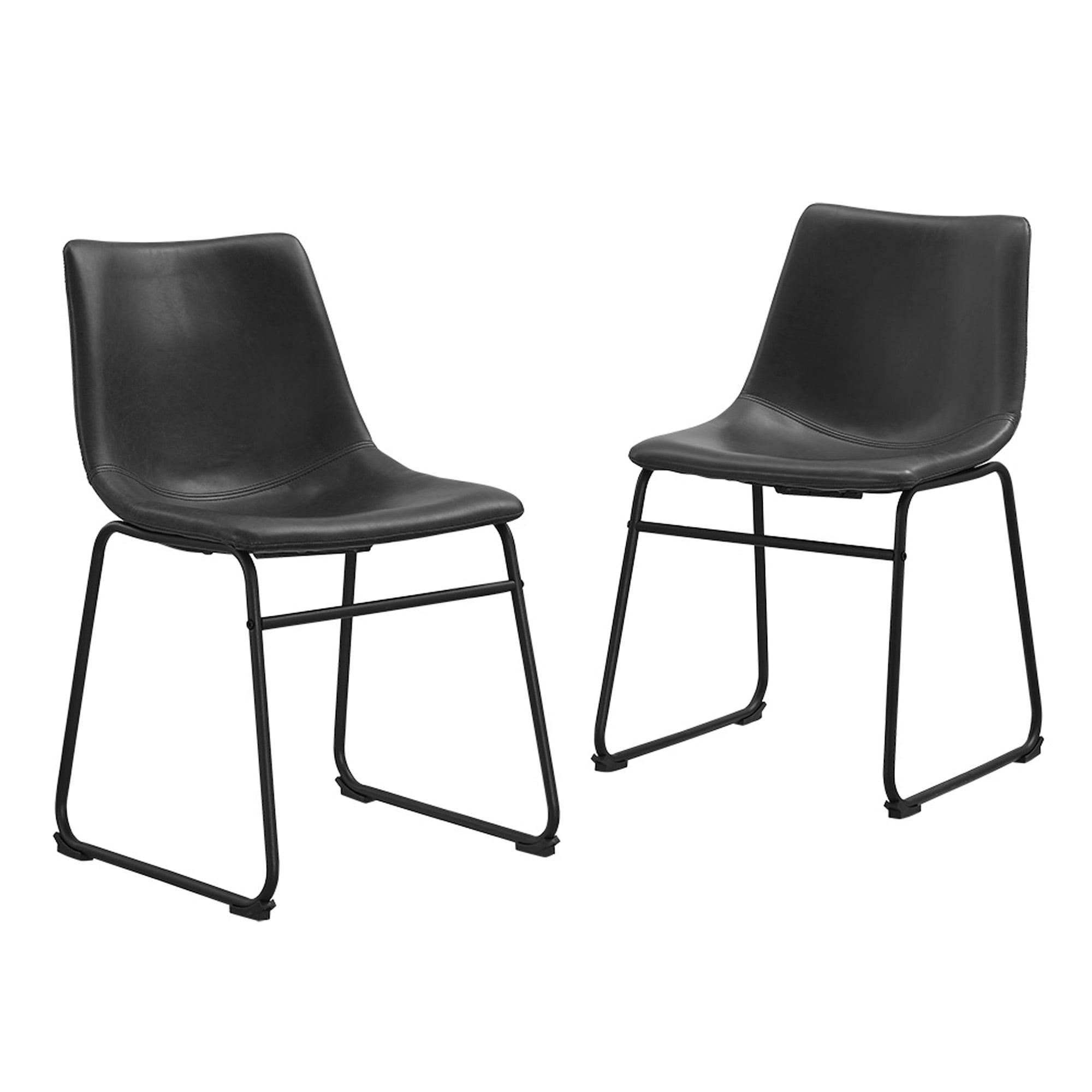ONKER  Douglas Urban Industrial Faux Leather Armless Dining Chairs, Set of 2, Black