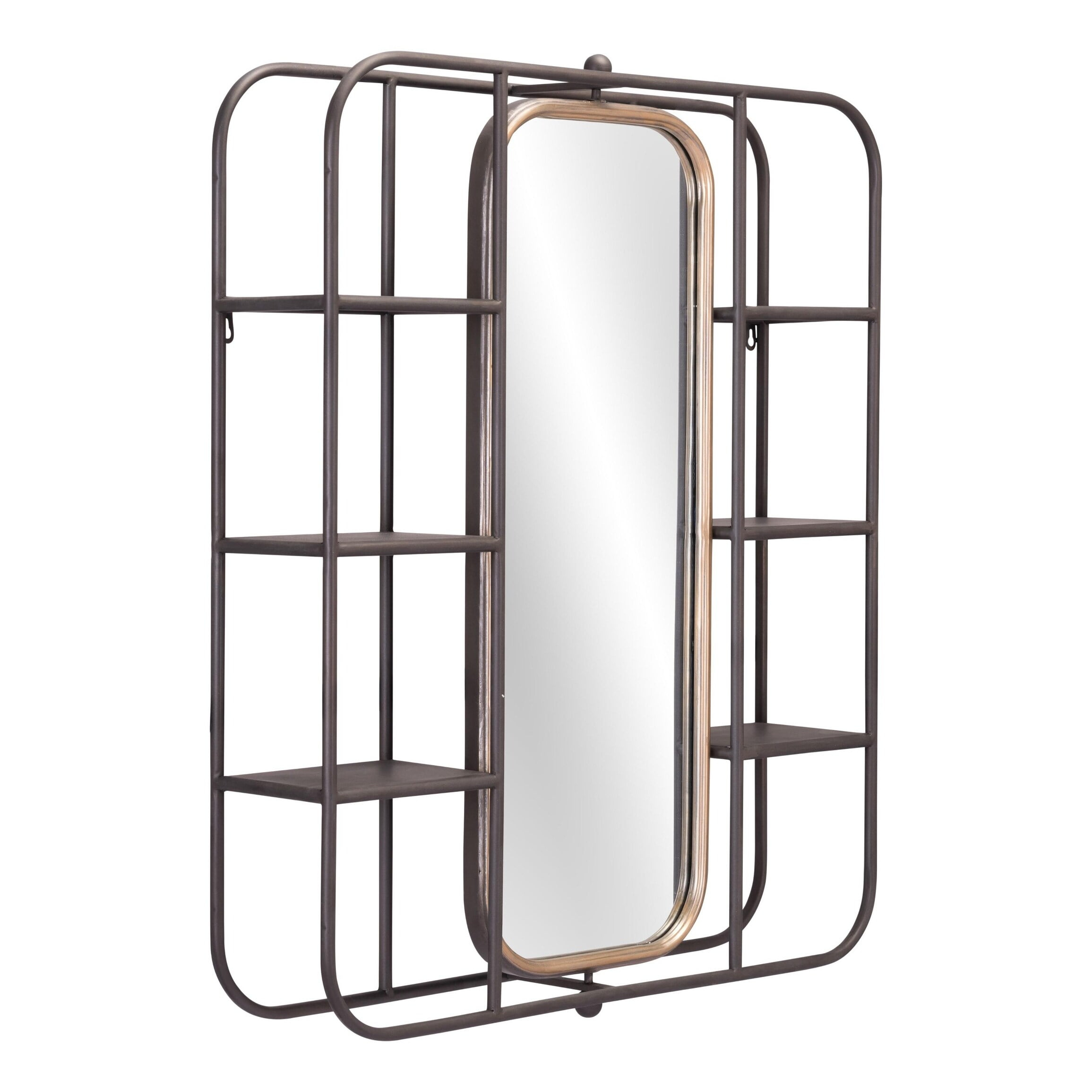 Industrial Gray Shelf with Gold Mirror - Black