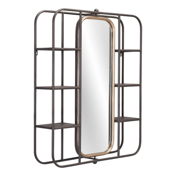 Industrial Gray Shelf with Gold Mirror - Black
