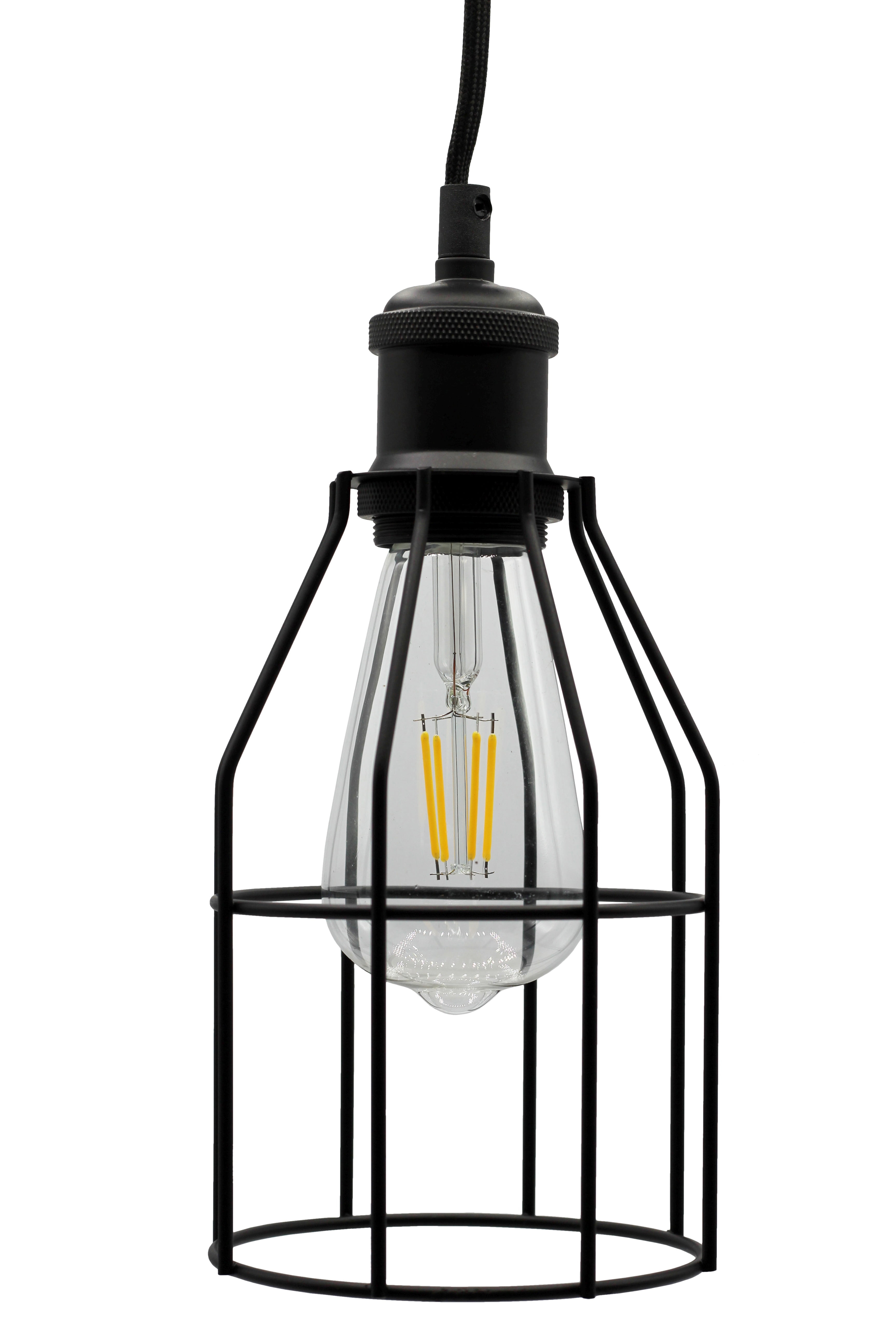 Industrial Hanging Pendant Light with Plug in Cord, Vintage Wire Cage Lamp for Kitchen Island Dining Room Farmhouse, 15 Cord with On Off Switch (Matte Black)