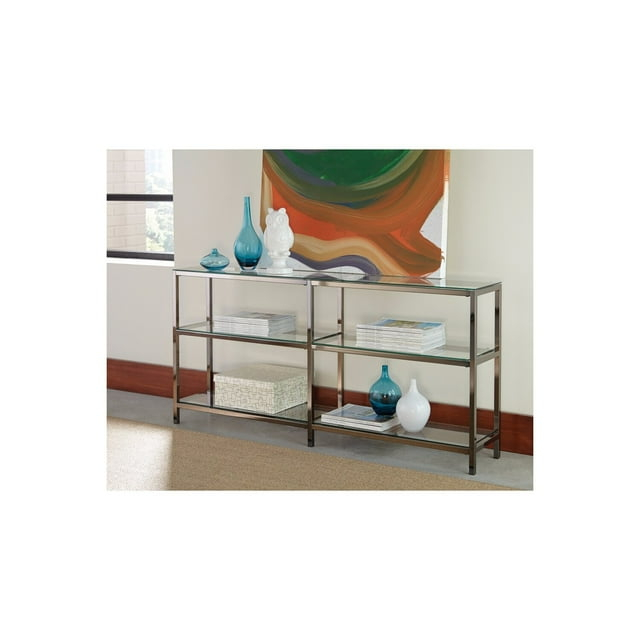 Industrial Metal Bookcase with Glass Shelves, Silver