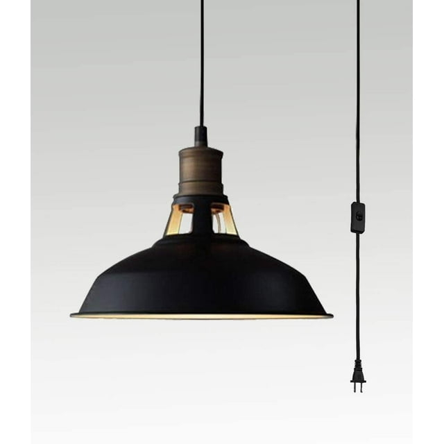 Industrial Plug-in Barn Pendant Light Black Farmhouse with On/Off Switch Pendant