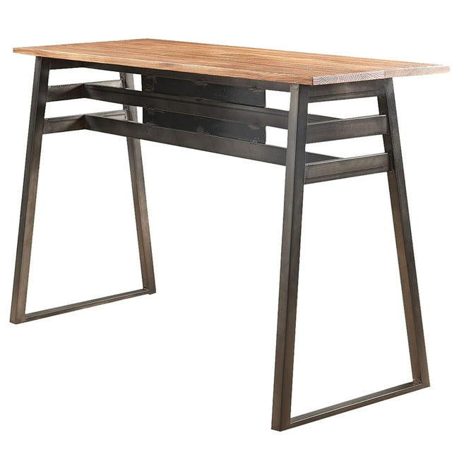 Industrial Rectangular Shaped Wooden Bar Table With Metal Legs, Gray and Brown- Saltoro Sherpi