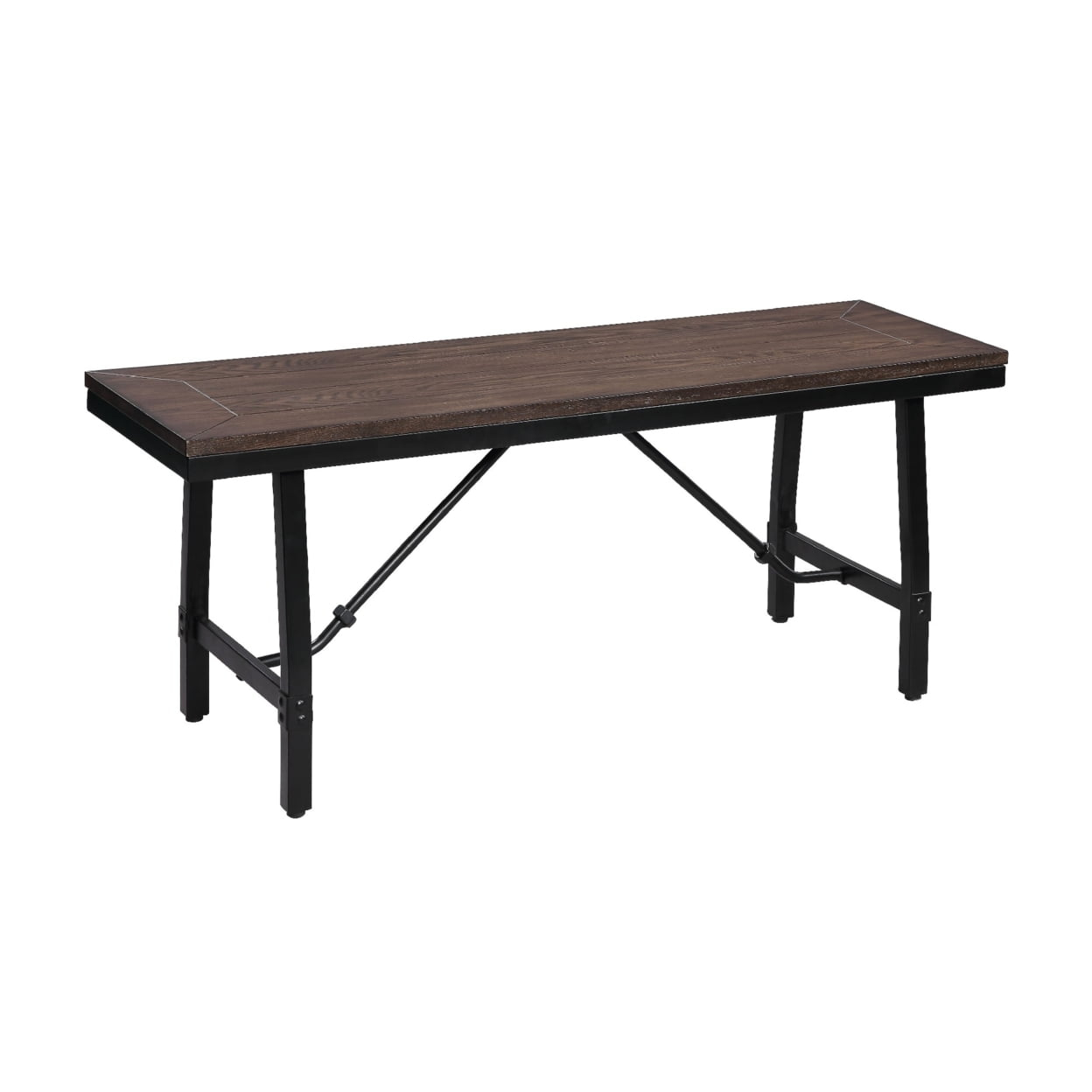 Industrial Wood and Metal Bench with Tube Leg Support Brown and Black - Saltoro Sherpi