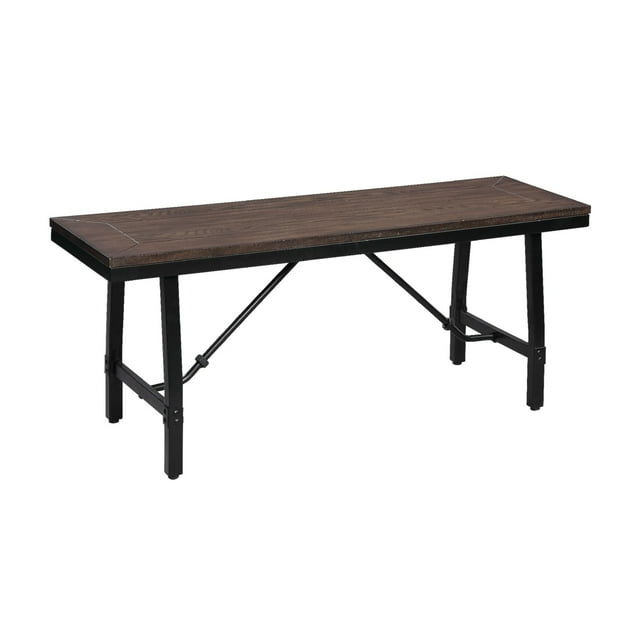 Industrial Wood and Metal Bench with Tube Leg Support Brown and Black - Saltoro Sherpi