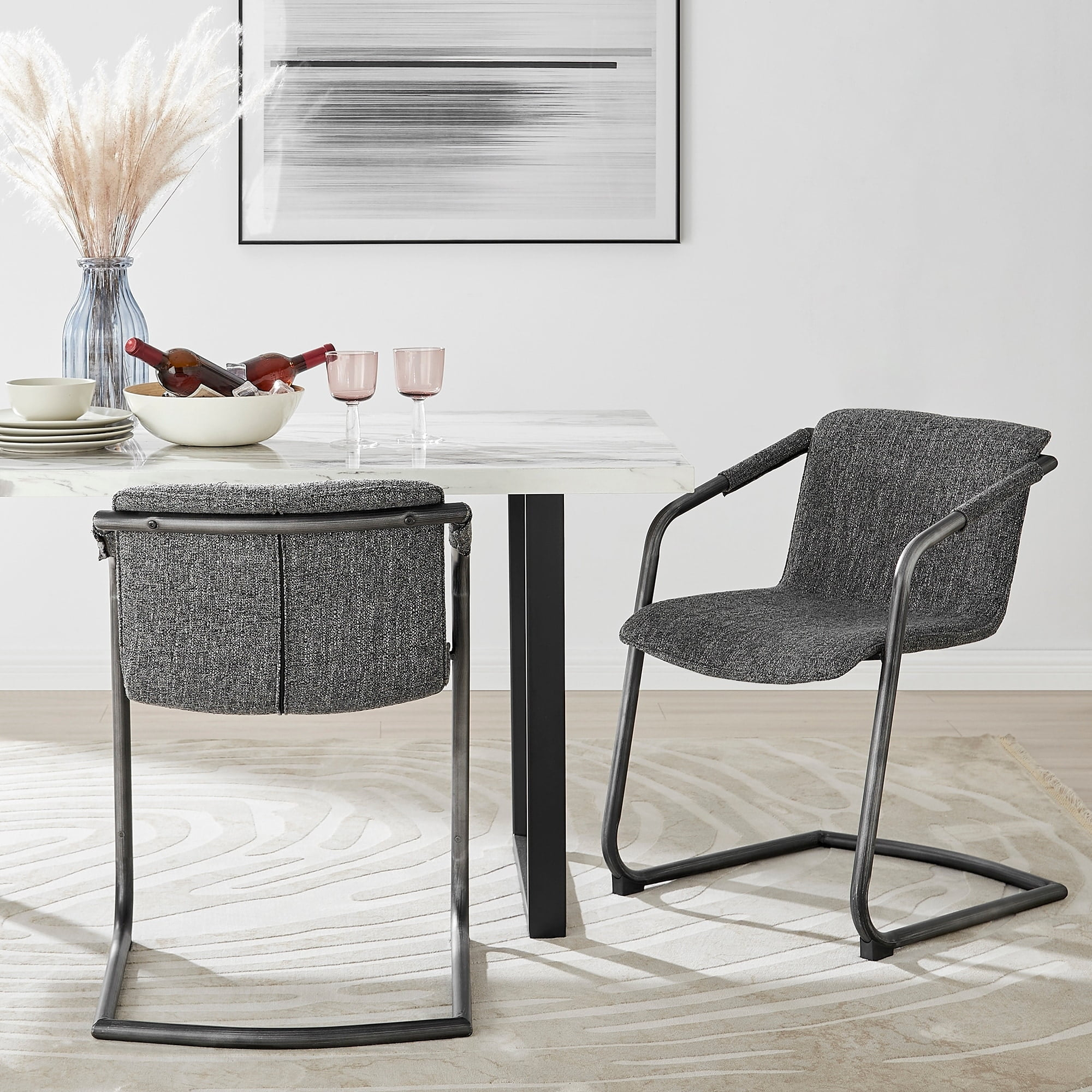 New Pacific Direct Indy 19.5" Fabric Dining Chair in Blazer Dark Gray (Set of 2)