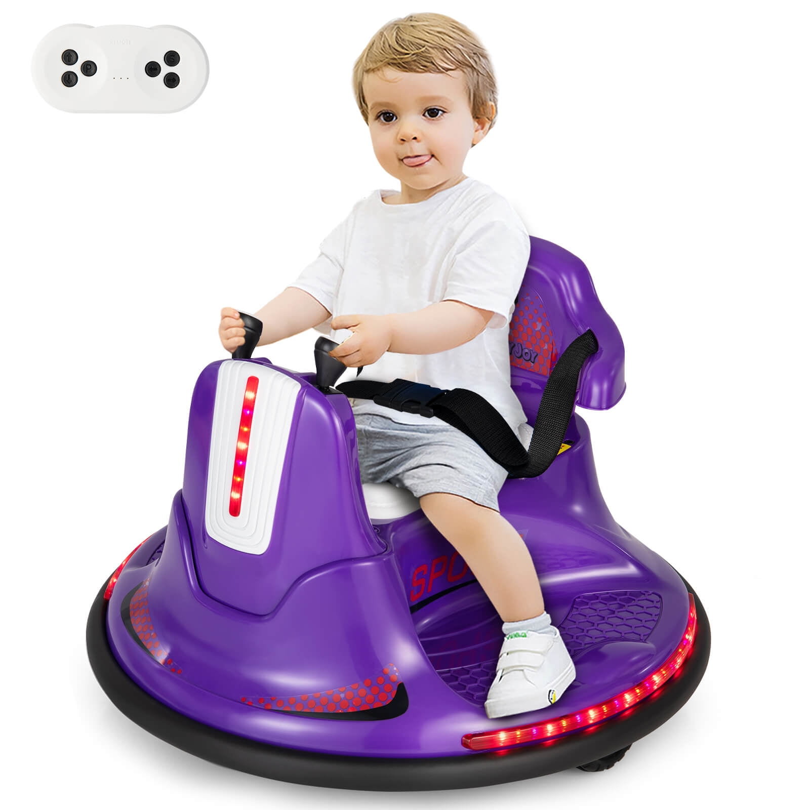 Honeyjoy 12V Bumper Car for Kids Toddlers Electric Ride On Car Vehicle with 360° Spin Purple