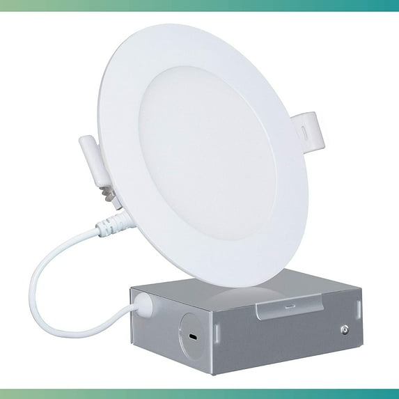 Infibrite 6 Inch 2700K/3000K/3500K/4000K/5000K Selectable 12W 1050LM Thin LED Ceiling Light with J-Box, Flush Mount, Dimmable, Wet Rated, Easy Install, 110W Eqv, ETL & Energy Star, US Company