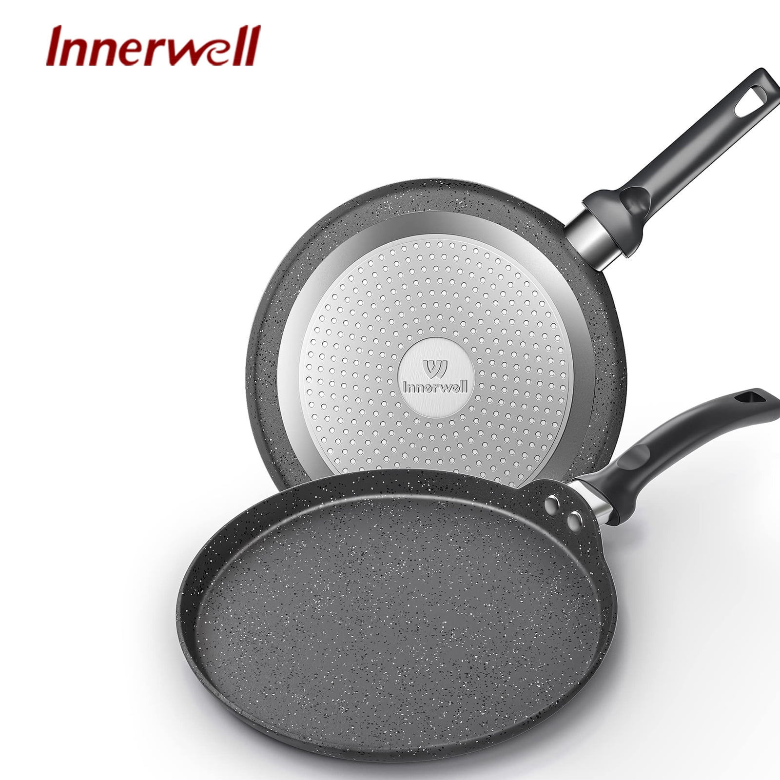 Innerwell Nonstick 11 Inch Crepe Pan Granite Coating Flat Skillet Tortilla Pan forInduction Compatible