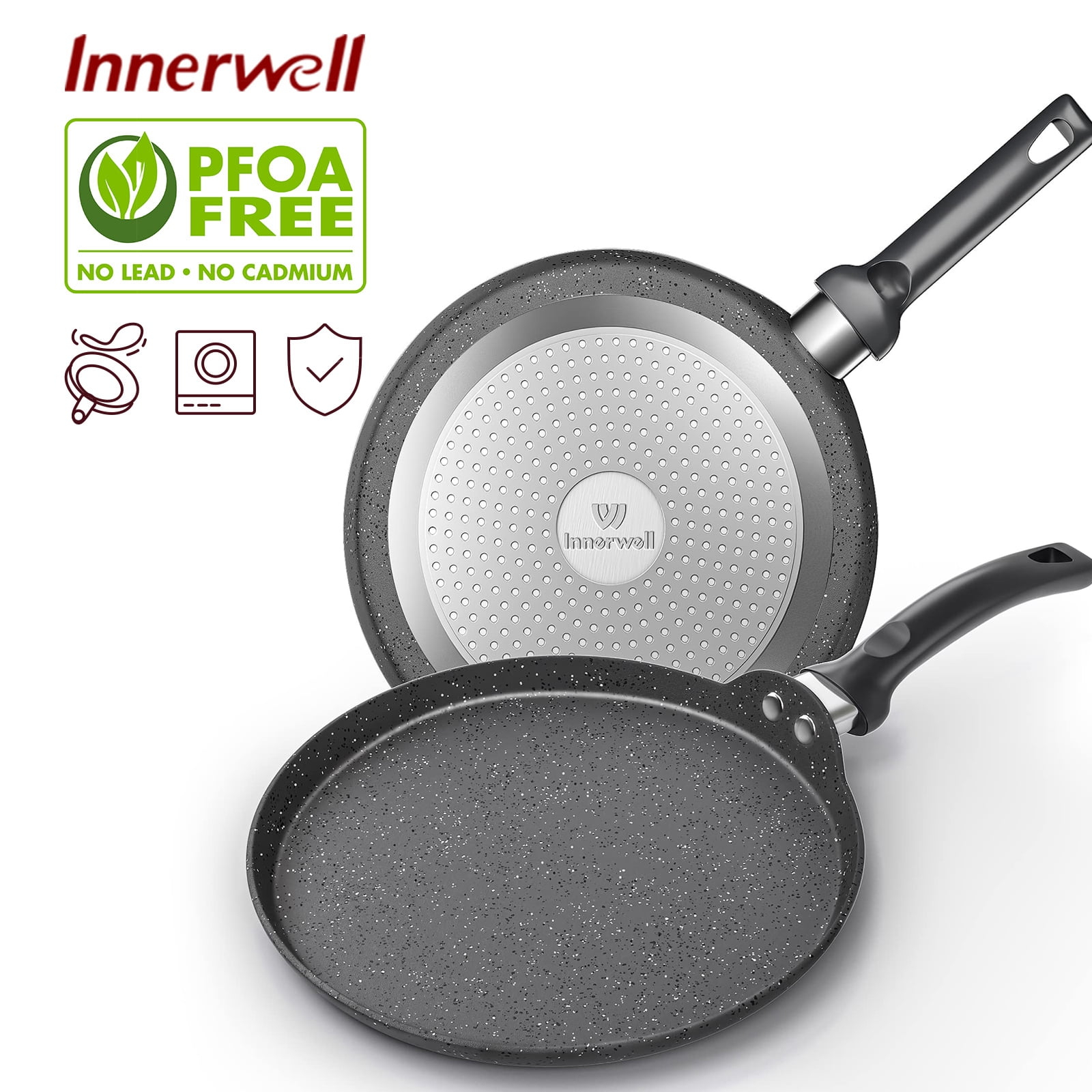 Innerwell Nonstick 11 Inch Crepe Pan Granite Coating Flat Skillet Tortilla Pan forInduction Compatible
