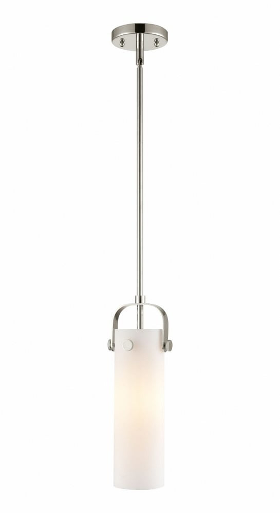 Innovations Lighting  Pilaster II Cylinder - 1 Light 12" Stem Hung Pendant Polished Nickel/Matte White
