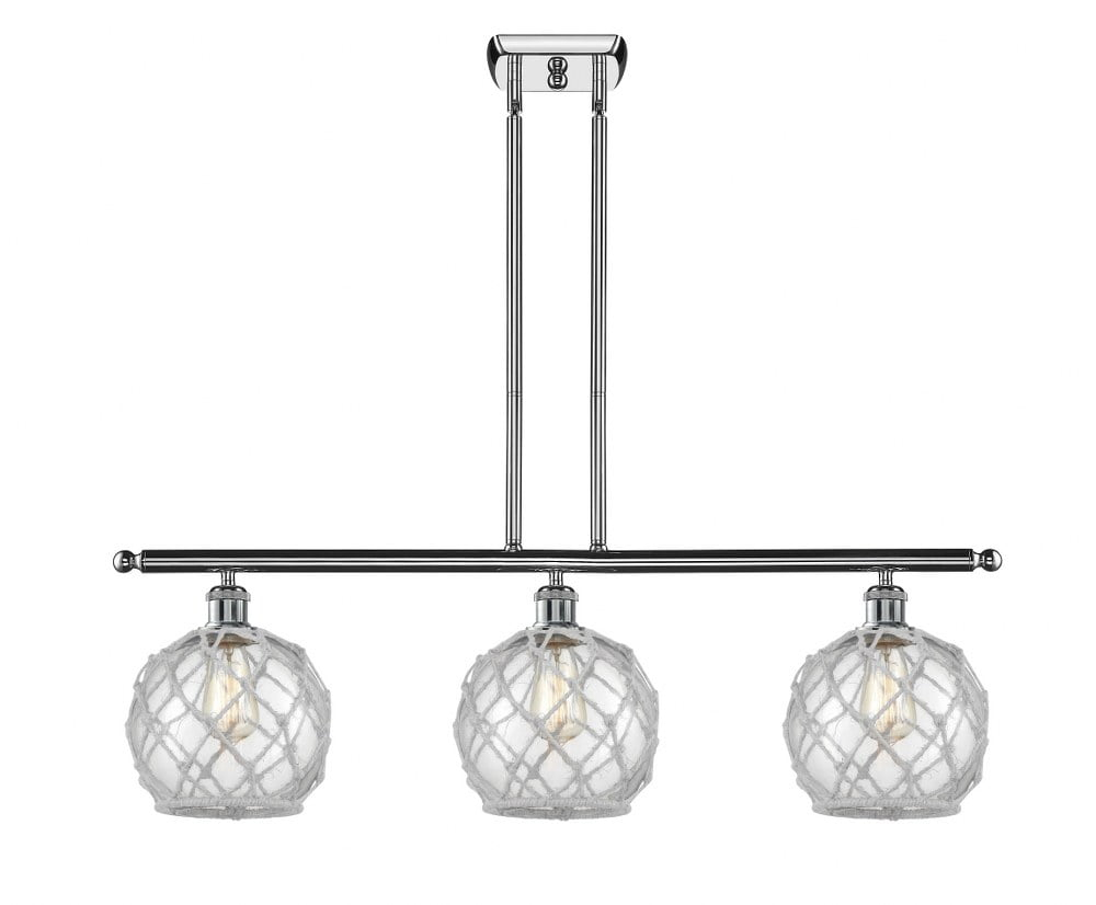 516-3I-PC-G122-8RW-Innovations Lighting-Farmhouse Rope - 3 Light Island In Industrial Style-11 Inches Tall and 36 Inches Wide-Polished Chrome