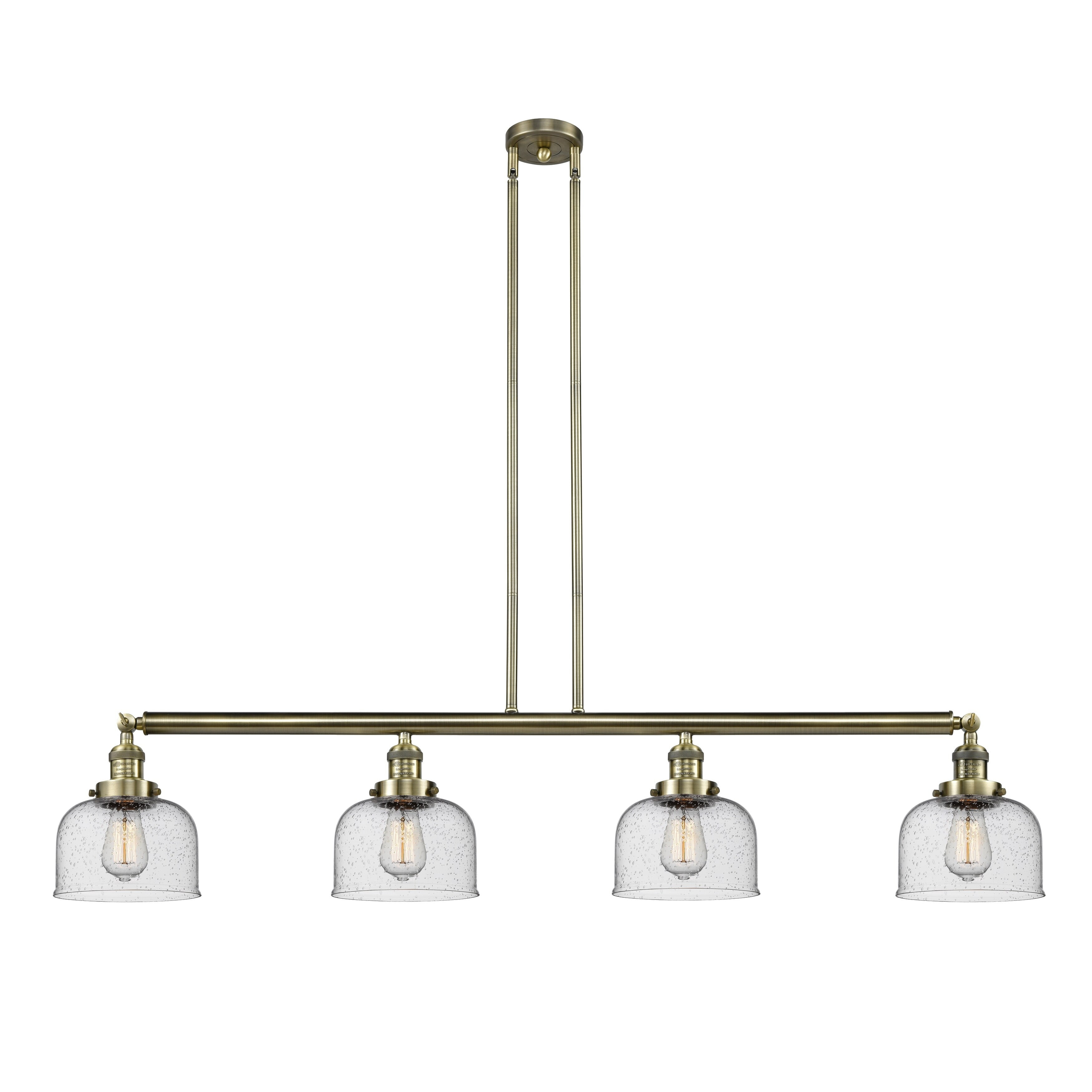 Innovations Lighting  Bell 4 Light 53" Stem Hung Island Light Antique Brass/Seedy