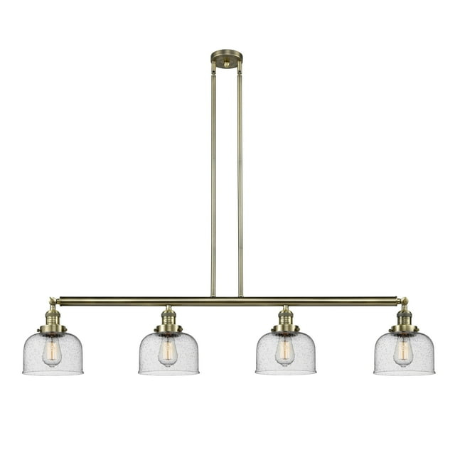 Innovations Lighting  Bell 4 Light 53" Stem Hung Island Light Antique Brass/Seedy