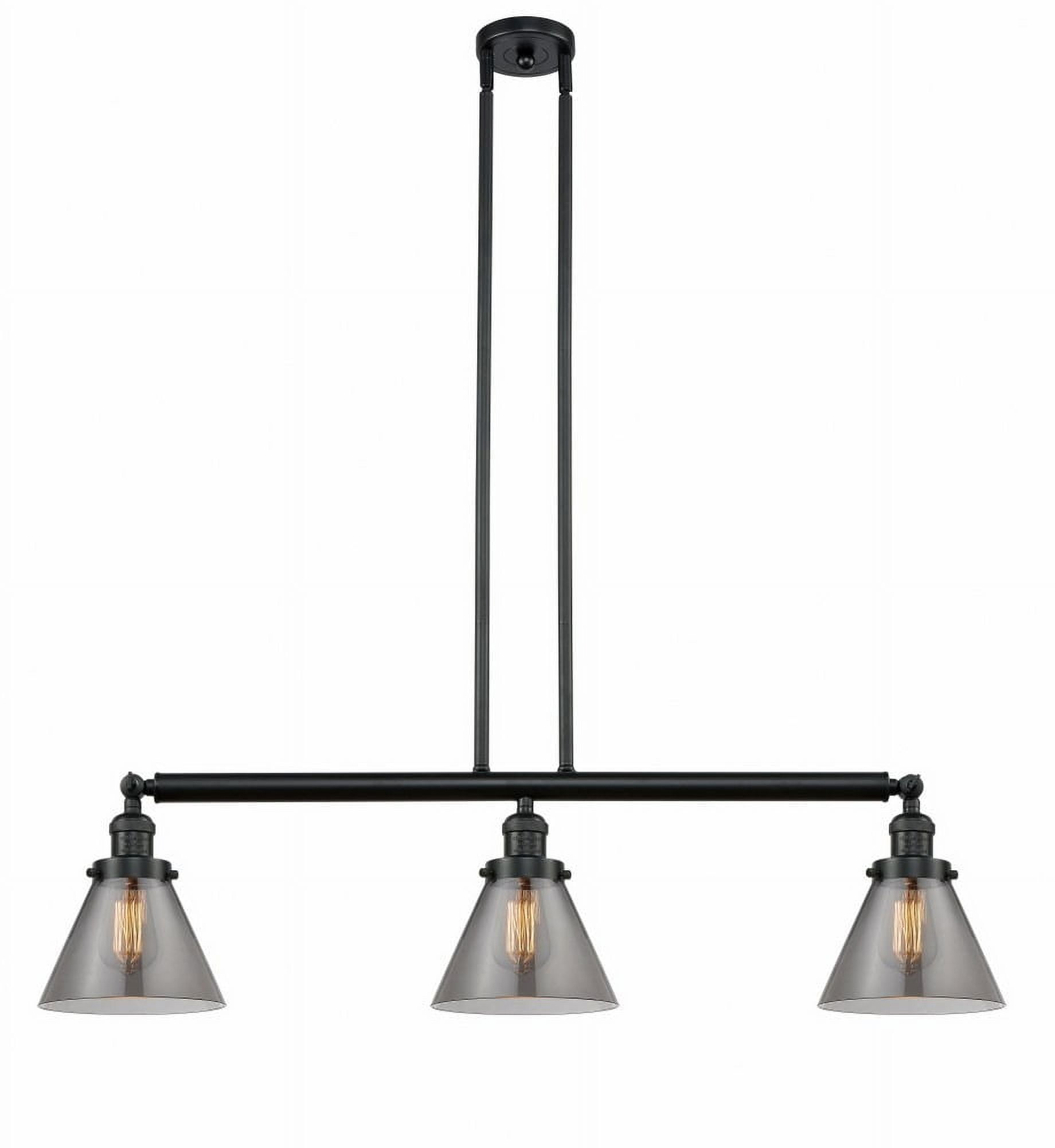 213-BK-G43-Innovations Lighting-Cone - 3 Light Island In Industrial Style-10 Inches Tall and 40.25 Inches Wide-Matte Black Finish-Plated Smoke Glass