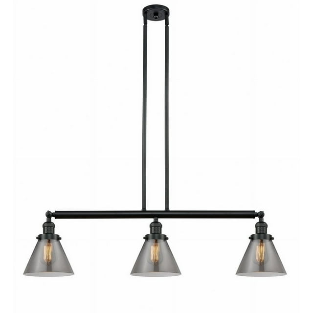 213-BK-G43-Innovations Lighting-Cone - 3 Light Island In Industrial Style-10 Inches Tall and 40.25 Inches Wide-Matte Black Finish-Plated Smoke Glass