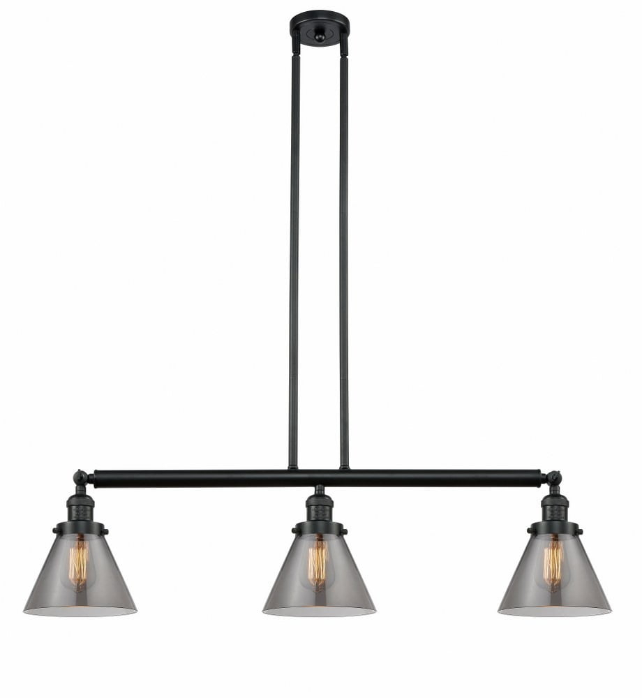213-BK-G43-Innovations Lighting-Cone - 3 Light Island In Industrial Style-10 Inches Tall and 40.25 Inches Wide-Matte Black Finish-Plated Smoke Glass
