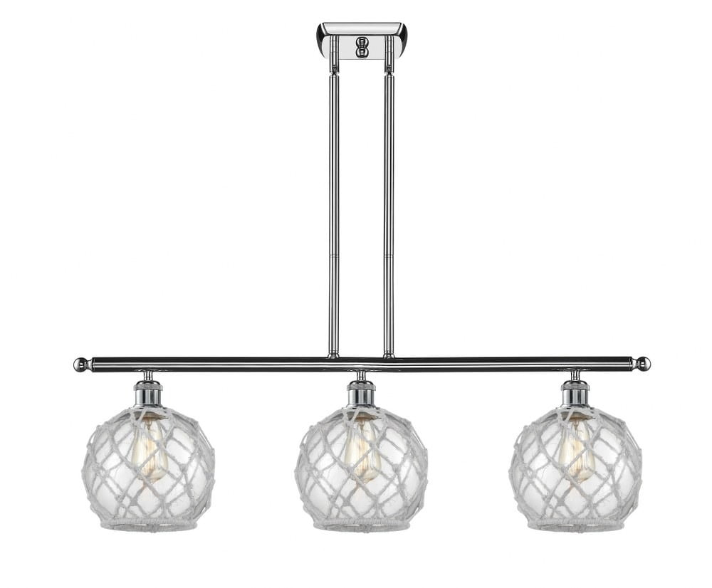 516-3I-PC-G122-8RW-Innovations Lighting-Farmhouse Rope - 3 Light Island In Industrial Style-11 Inches Tall and 36 Inches Wide-Polished Chrome