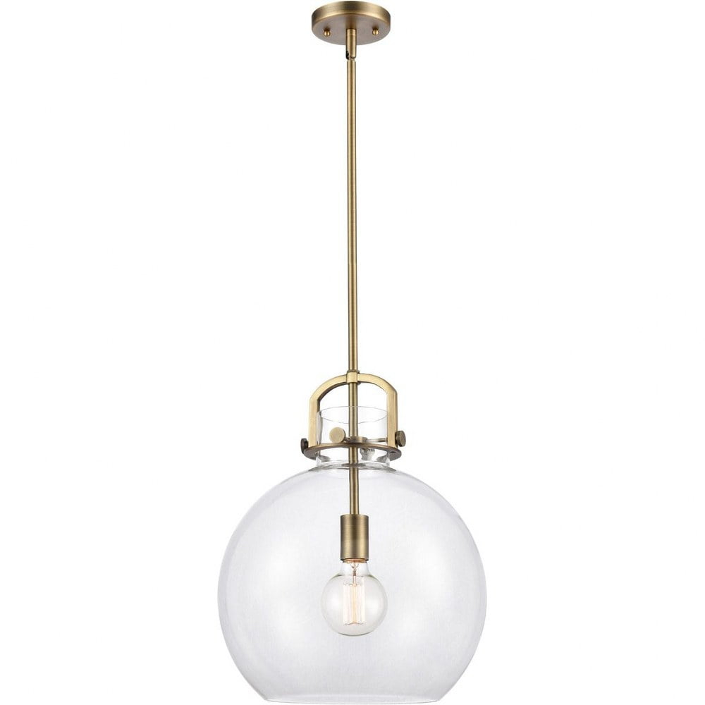 410-1S-BB-14CL-Innovations Lighting-Newton-One Light Mini Pendant-14 Inches Wide by 17 Inches High-Brushed Brass Finish