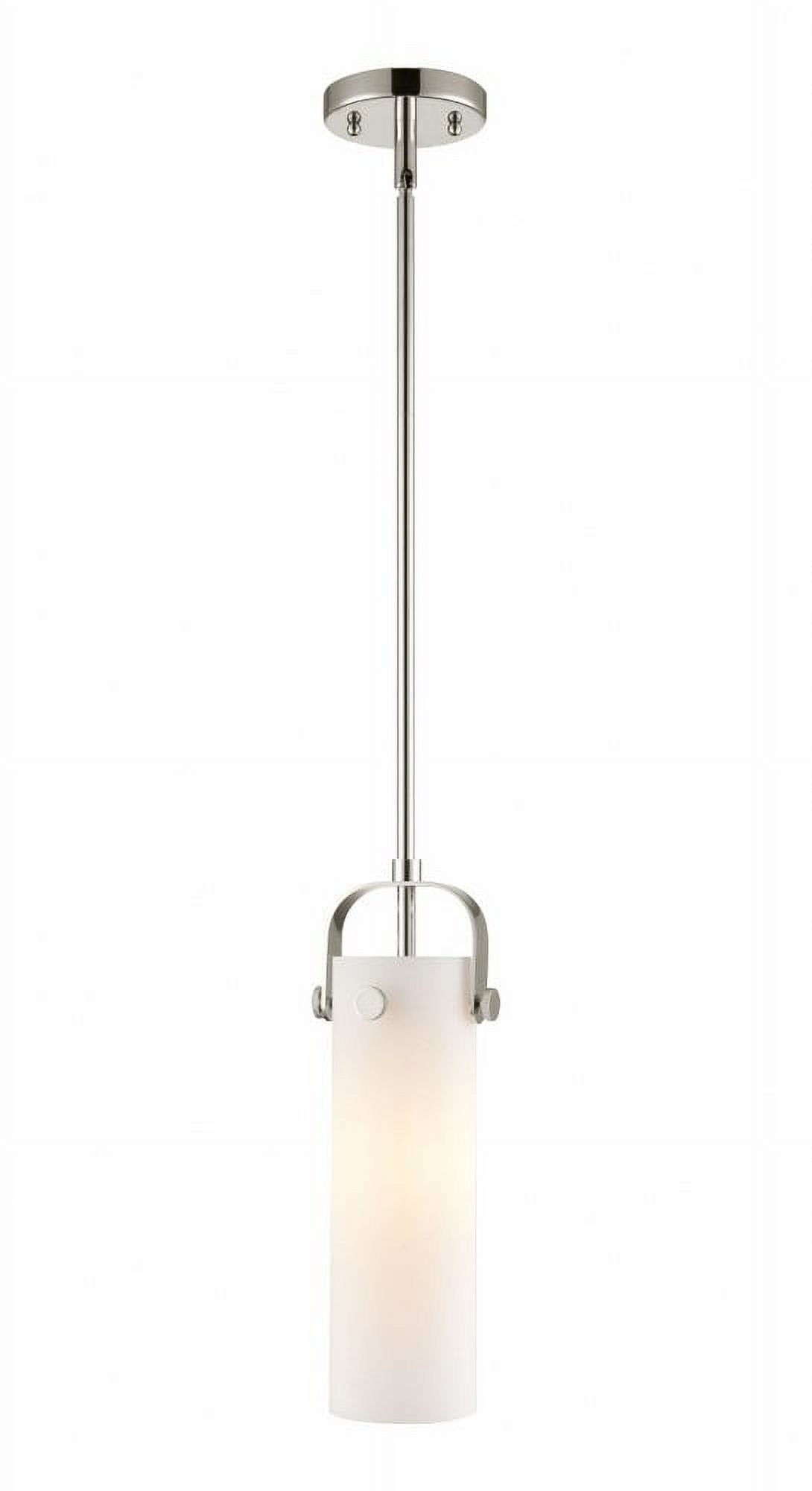 Innovations Lighting  Pilaster II Cylinder - 1 Light 12" Stem Hung Pendant Polished Nickel/Matte White