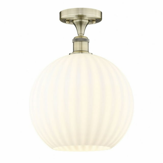 Innovations Lighting White Venetian 1 - Light Semi-Flush Mount in  Antique Brass