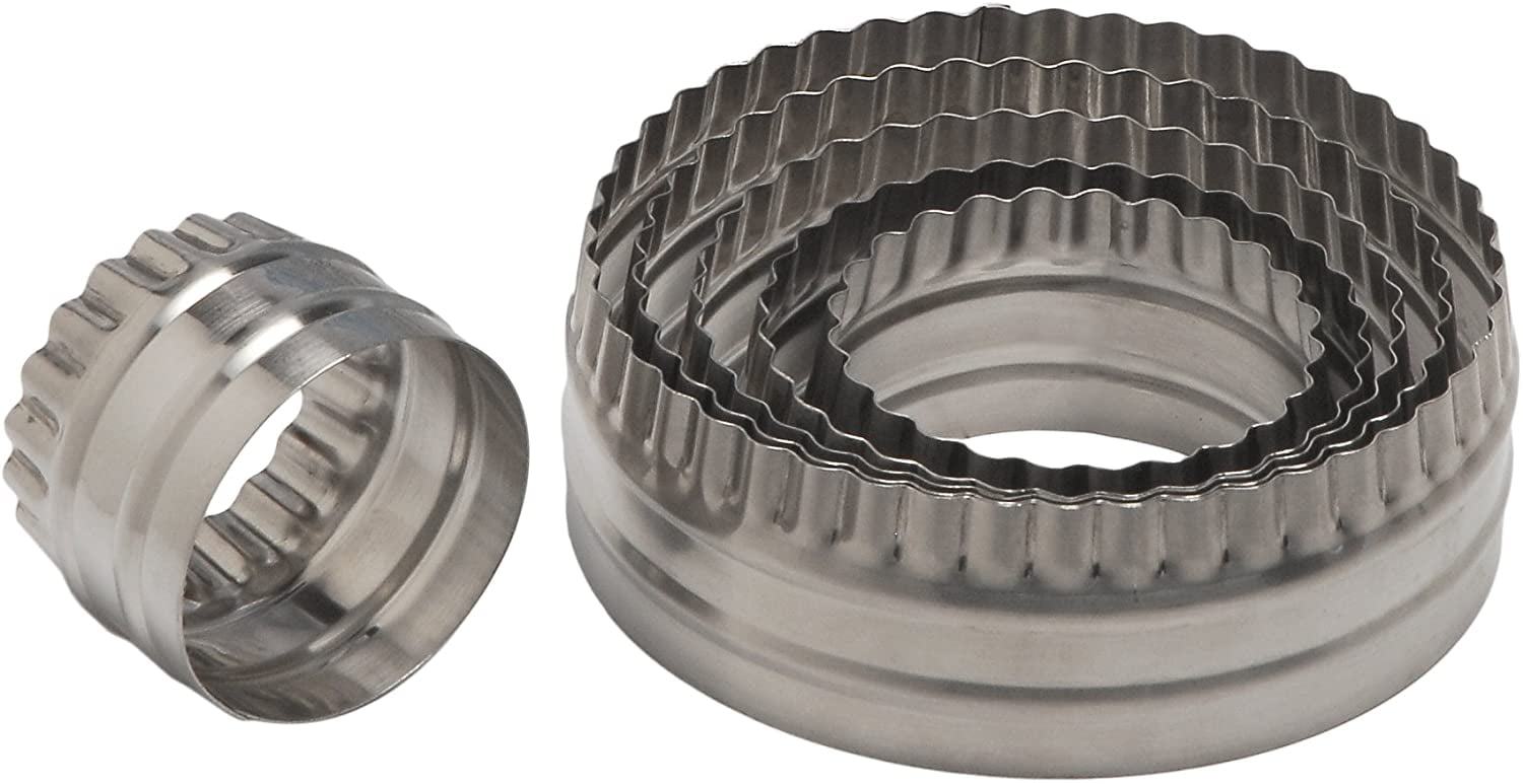 Ateco Double Sided Large Round Cutters in Graduated Sizes, Fluted & Plain Edges, Stainless Steel, 6 Pc Set