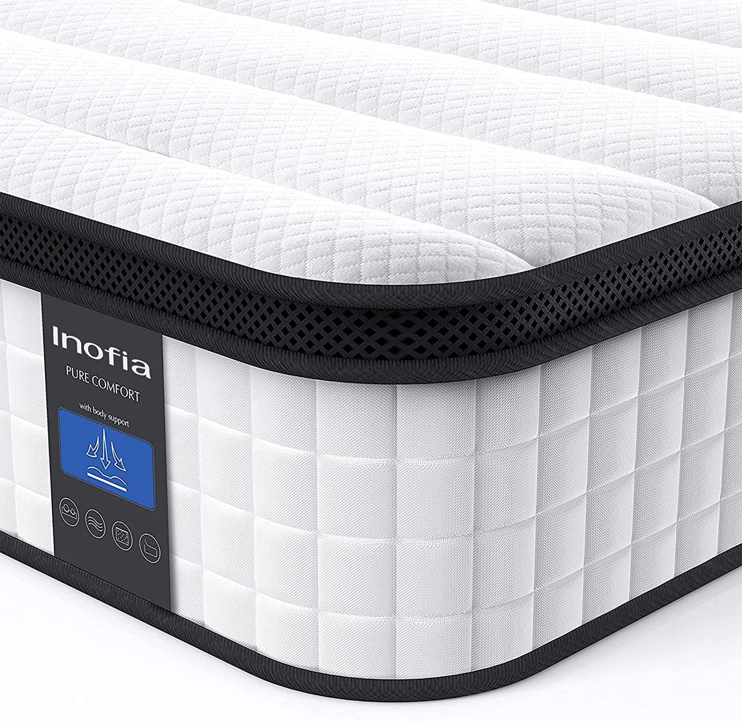 Inofia 10 inch Hybrid Full Size Mattress in a Box with Responsive Memory Foam, Multiple Sizes