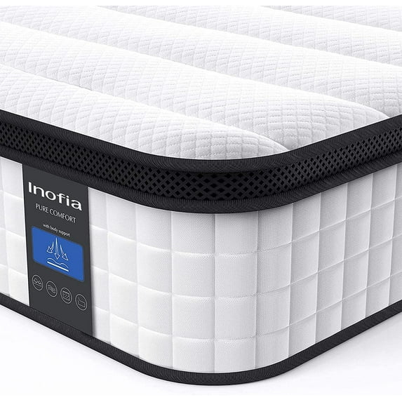 Inofia 10 inch Hybrid Full Size Mattress in a Box with Responsive Memory Foam, Multiple Sizes