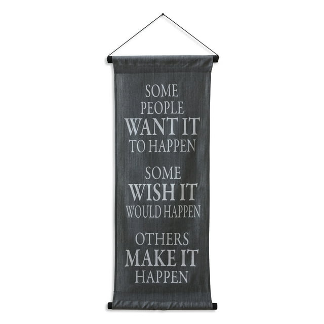 Inspirational Wall Decor Banner, Inspiring Quote Scroll, Motivational Message, Thought Saying Tapestry Want It, Wish It, Make It 32" x 14" - Grey