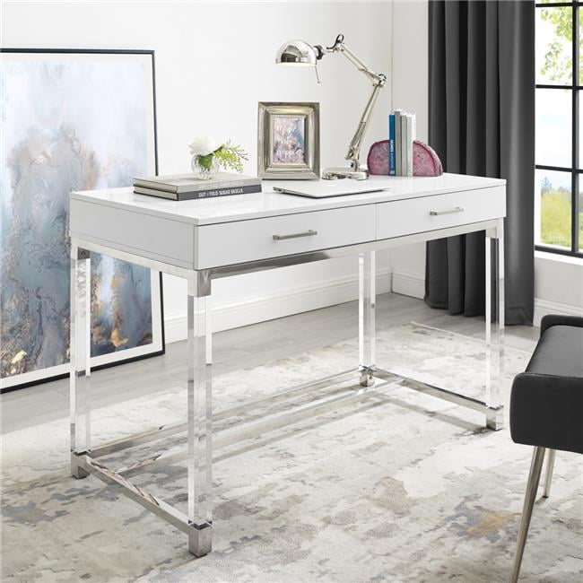 Inspired Home  Posh Living Briar Writing Desk, White & Chrome