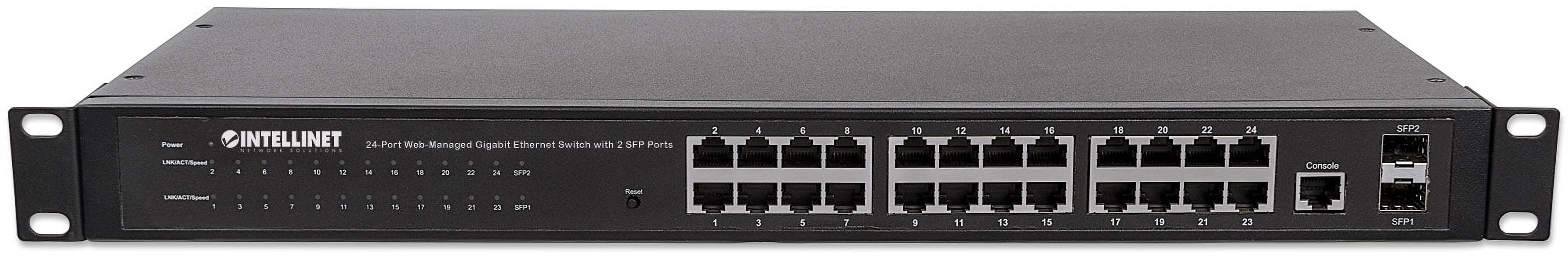 Intellinet 24-Port Web-Managed Gigabit Ethernet Switch with 2 SFP Ports | Fanless | VLAN, SNMP, 802.1X | NDAA