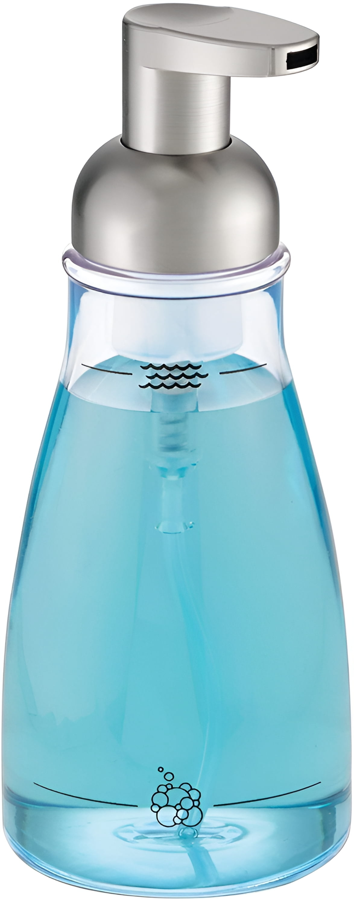 iDesign Plastic Foaming Soap Pump Dispenser Holds 14 oz. for Kitchen, Bathroom, Sink, Vanity, 3" x 3" x 7.5", Clear and Brushed Nickel