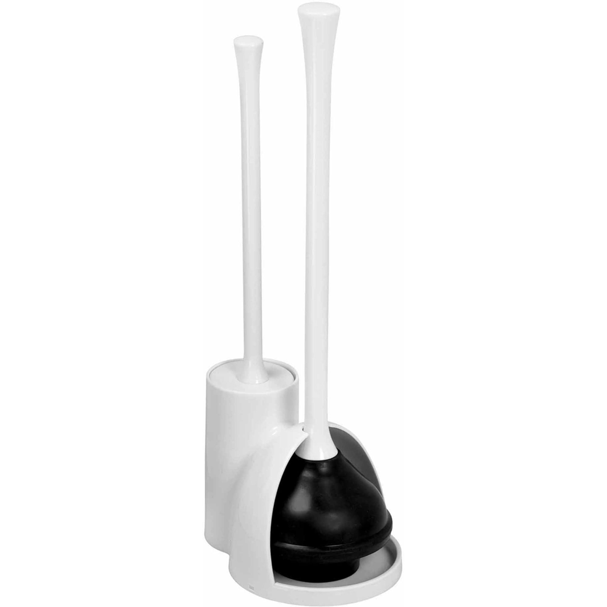 InterDesign Una Slim Toilet Bowl Brush and Plunger Set for Bathroom Storage, White