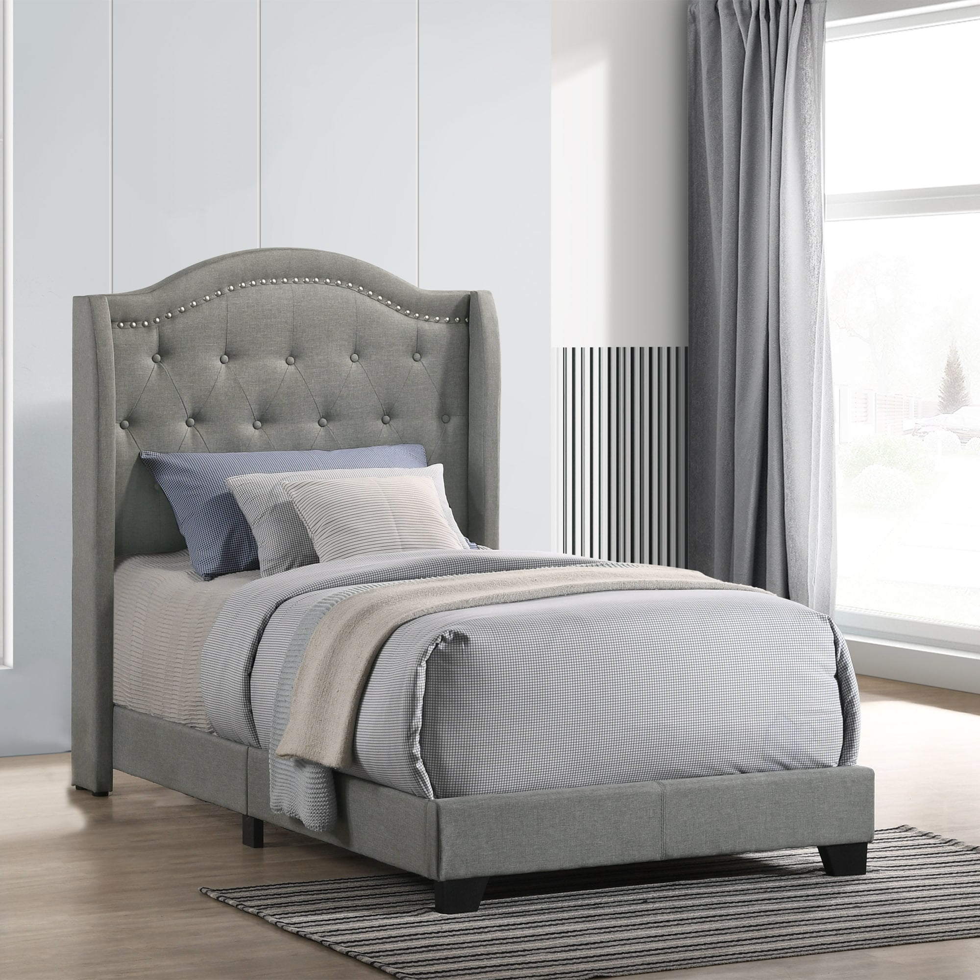 Intercon Furniture Rhyan Modern Fabric Twin Upholstered Bed in Rhyan Smoke Gray