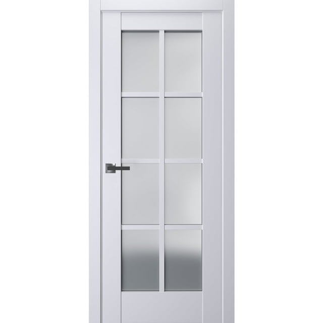 Interior Solid French Pre-Hung Door Frosted Glass | Veregio 7412 White Silk | Single Regular Panel Frame Trims Handle | Bathroom Bedroom Sturdy Doors -24" x 80"