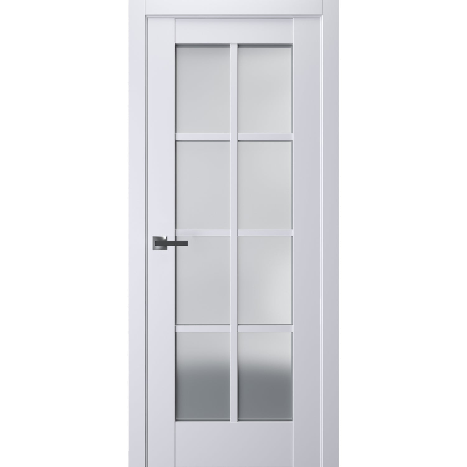 Interior Solid French Pre-Hung Door Frosted Glass | Veregio 7412 White Silk | Single Regular Panel Frame Trims Handle | Bathroom Bedroom Sturdy Doors -32" x 84"