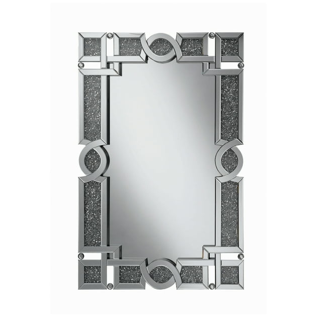 Interlocking Wall Mirror with Iridescent Panels and Beads Silver