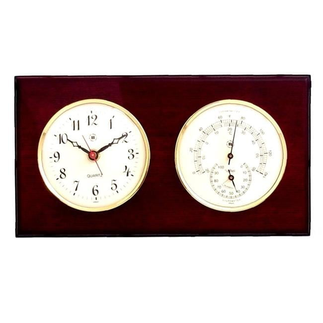 International  Brass Quartz Clock & Thermometer with Hygrometer - Mahogany