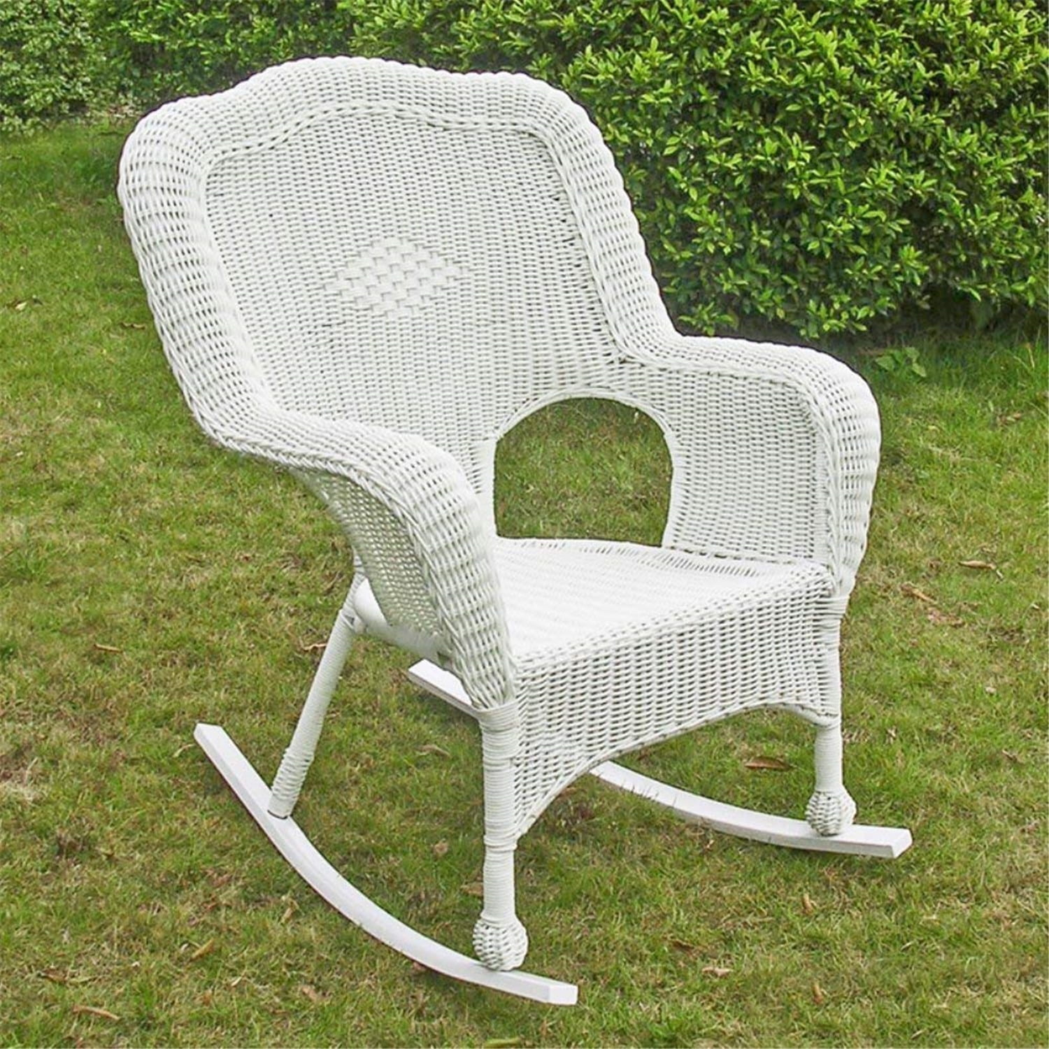 International Caravan 3182-2CH-WT Resin Wicker Camel Back Rocking Chair, White - Set of 2