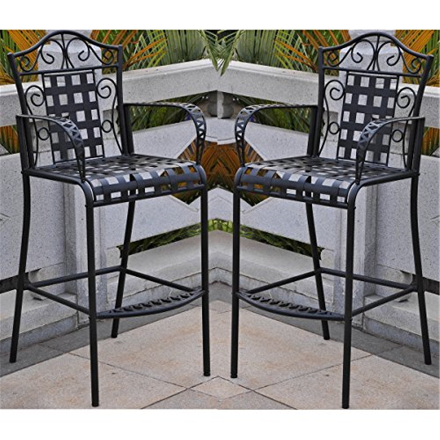 International Caravan 3467-2CH-ANT-BK Mandalay Iron Bar Height Chair, Antique Black - Set of 2