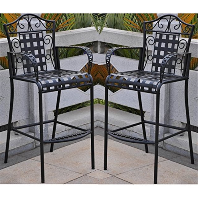 International Caravan 3467-2CH-ANT-BK Mandalay Iron Bar Height Chair, Antique Black - Set of 2